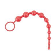 Красные анальная цепочка с шариками разного диаметра из силикона